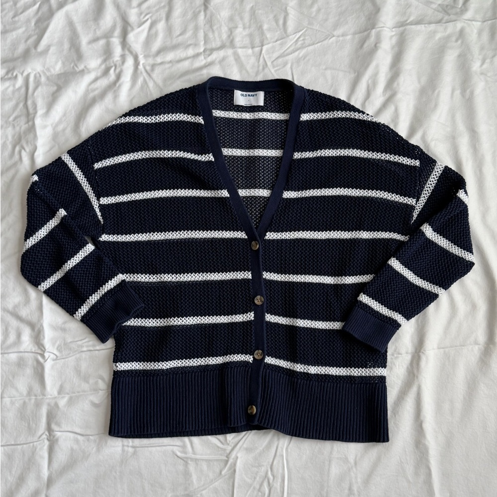 Old Navy Striped Navy and White Cardigan